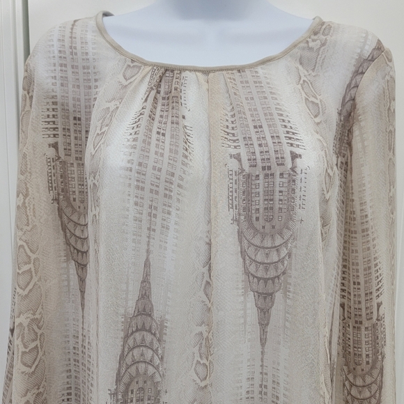 Elie Tahari For Design Nation Snakeskin Chrysler Building Chiffon Blouse Large - Picture 2 of 11